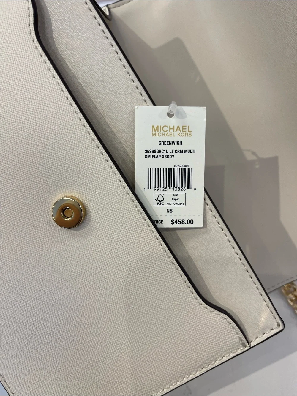 MICHAEL KORS Greenwich Sm Embellished Signature Logo Trim Crossbody Lt Cream NWT